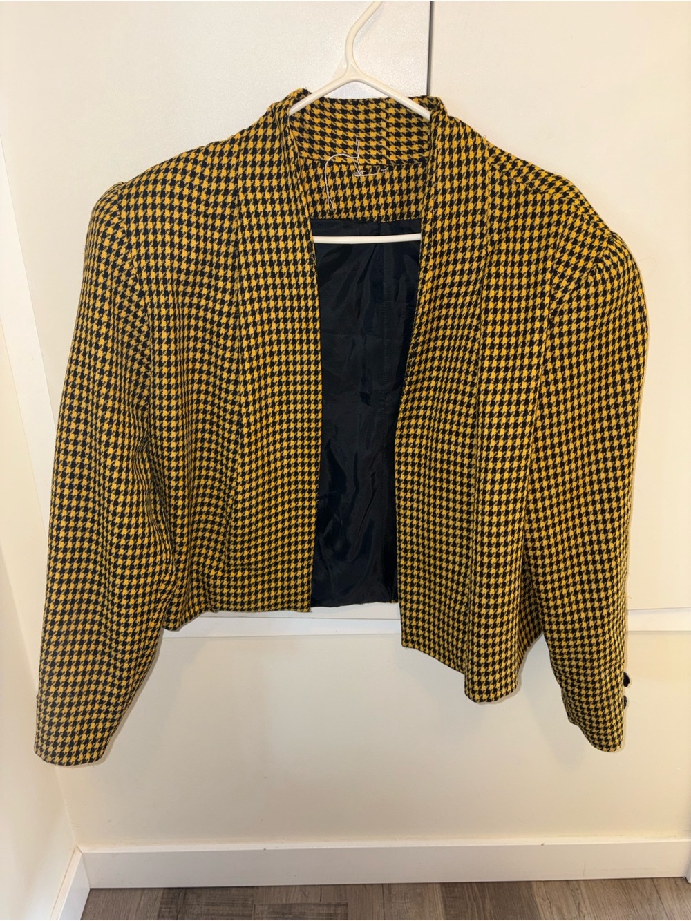 Vintage 90s Yellow Houndstooth Cropped Jacket